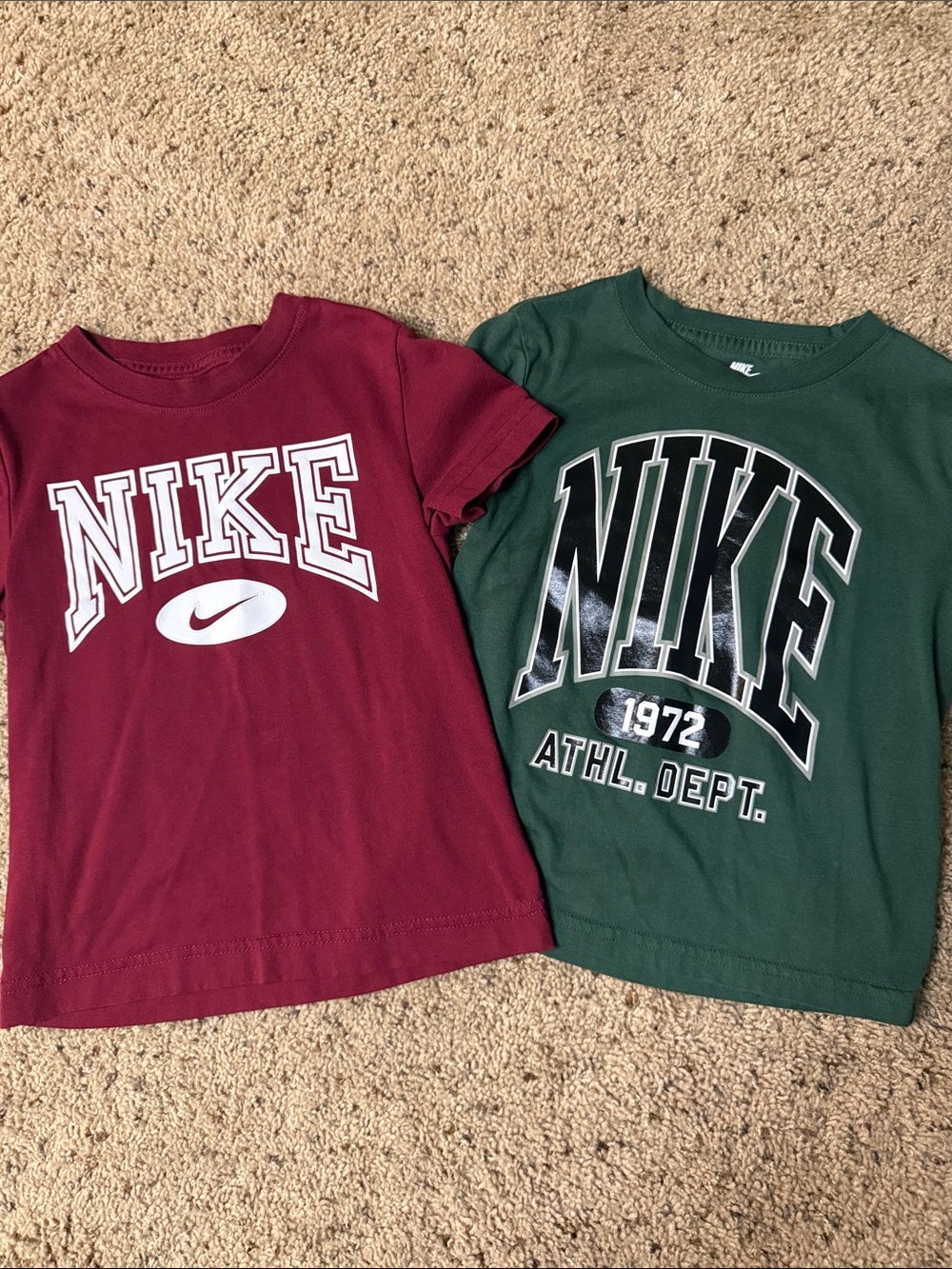 Nike Kids Short Sleeve Tees - Maroon & Forest Green